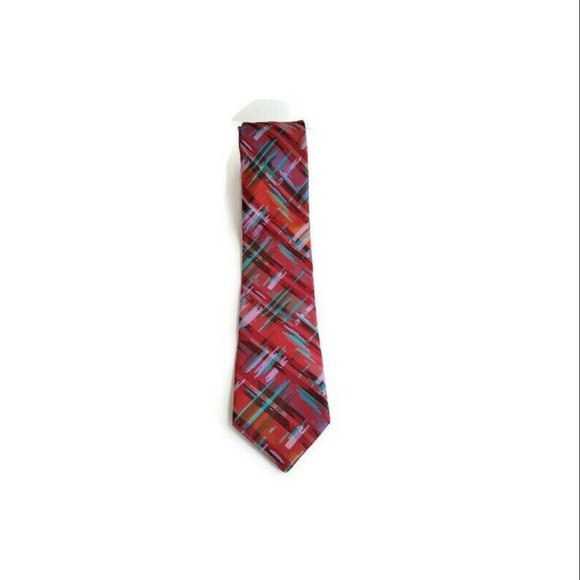 Murano Men's Silk Neck Tie Red & Multi Color Geometric Design Hand Made In USA - Picture 1 of 3